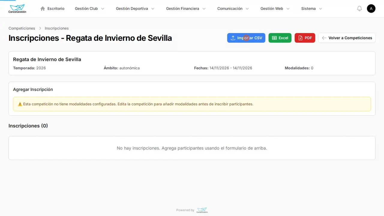 Importar la inscripción, ver los barcos de cada prueba y publicar la noticia de la regata